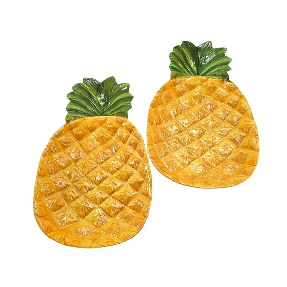 Pineapple Shaped Serving Plates Set Of 2 For Luau Hawaiian Theme Party dh930 - Picture 2 of 7